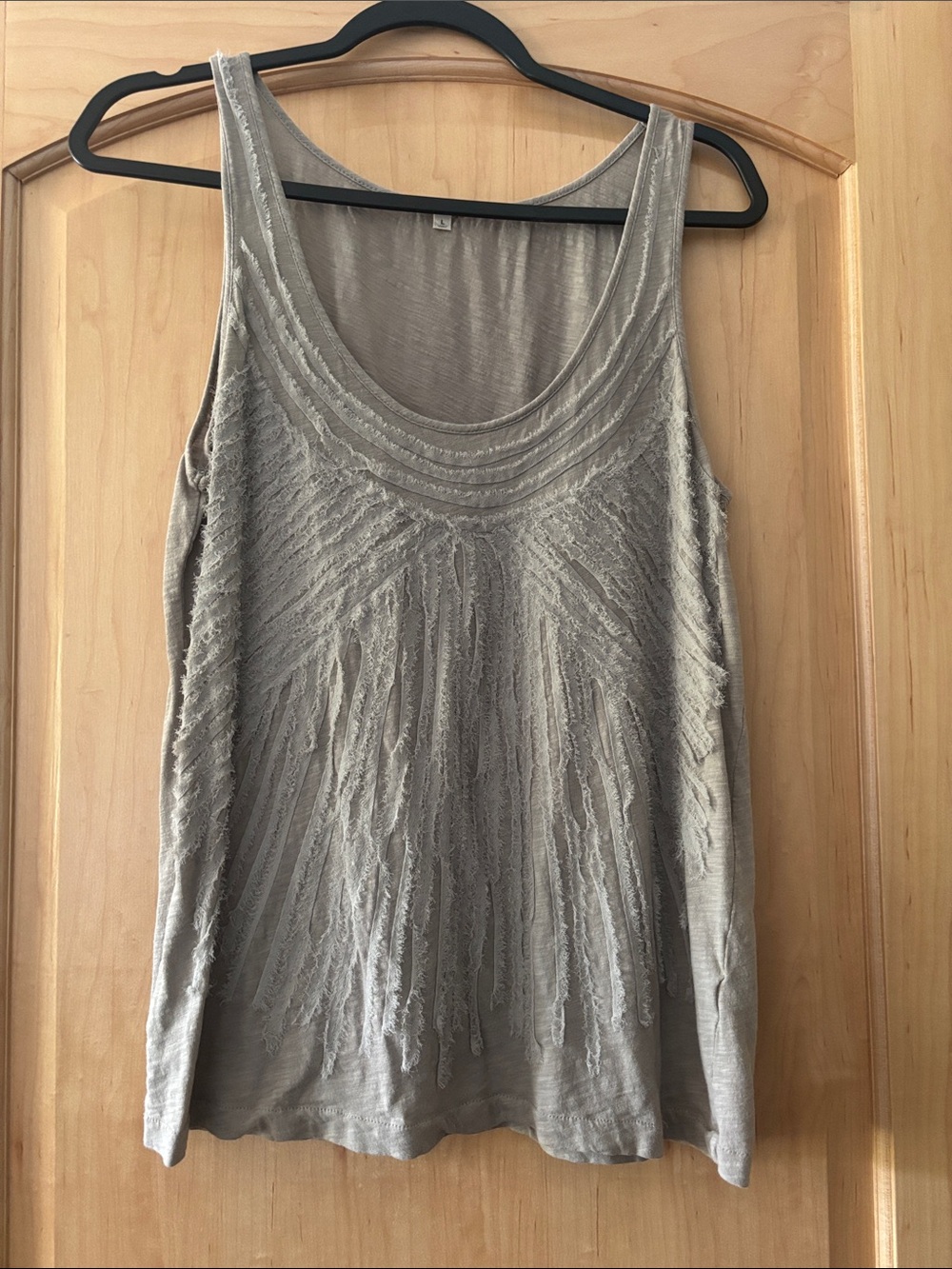 J. Crew Taupe Textured Fringe Scoop Tank